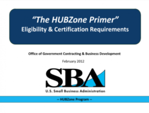 Small Business Administration (SBA)’s HUBZone program for Government Contract Financing